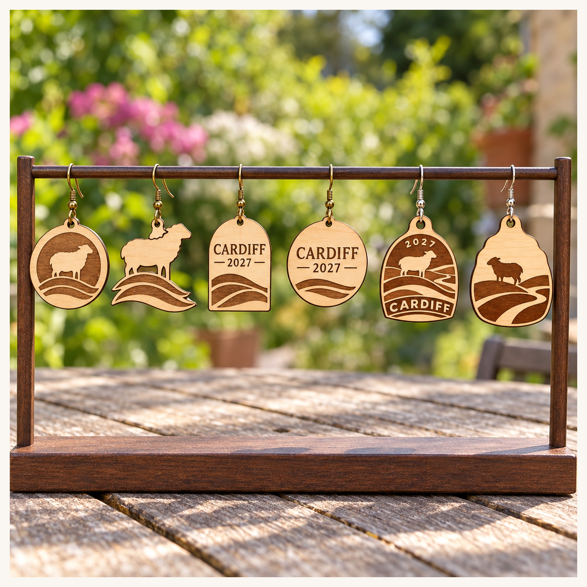 Cardiff 2027 International Convention Birch Earrings, Engraved City Design Jewelry