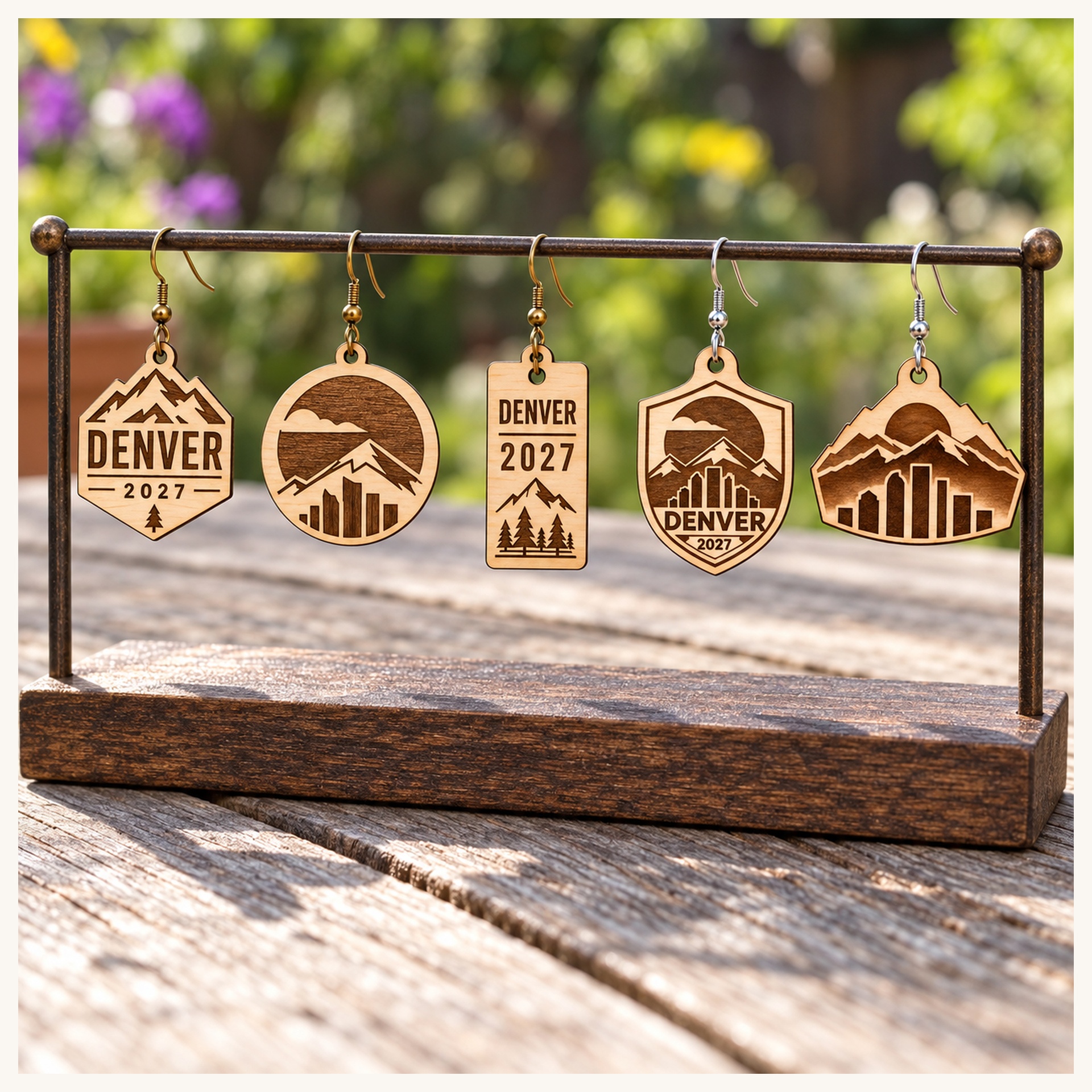 Denver 2027 International Convention Birch Earrings, Engraved City Design Jewelry