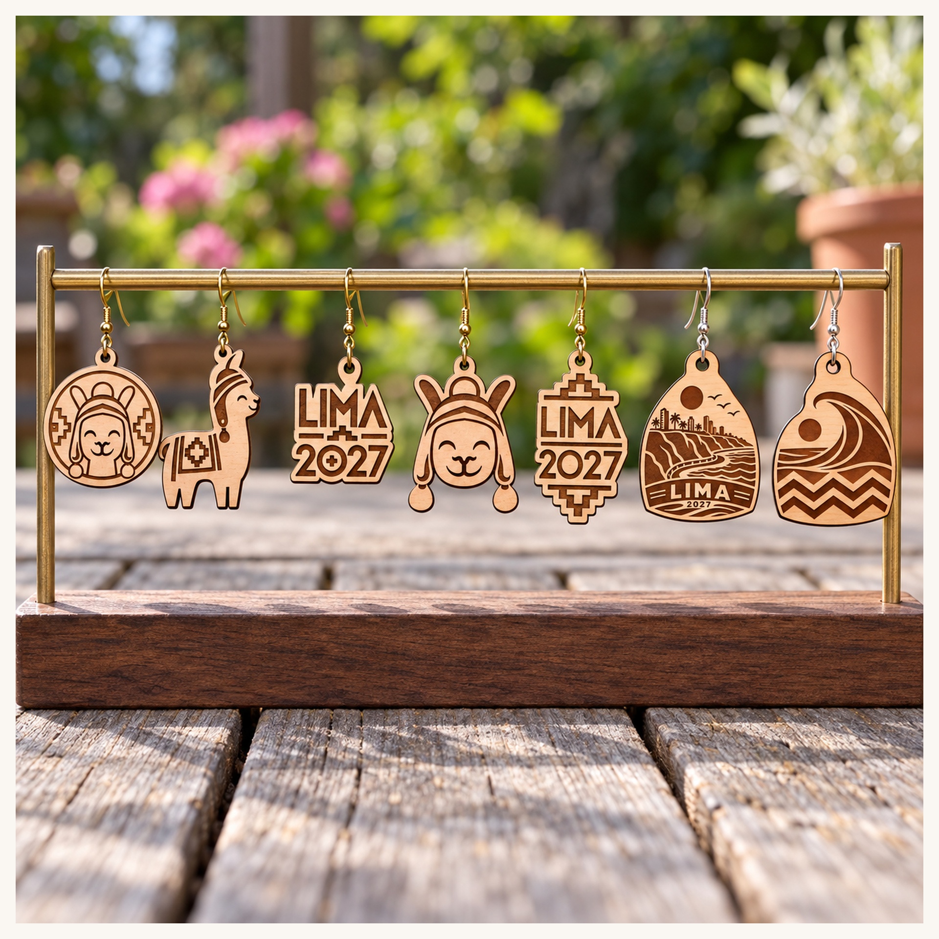 Lima 2027 International Convention Birch Earrings, Engraved City Design Jewelry