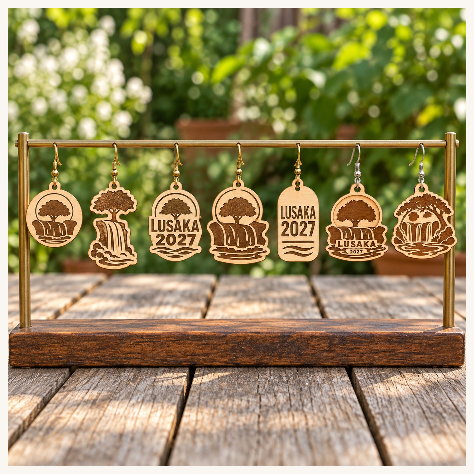 Lusaka 2027 International Convention Birch Earrings, Engraved City Design Jewelry