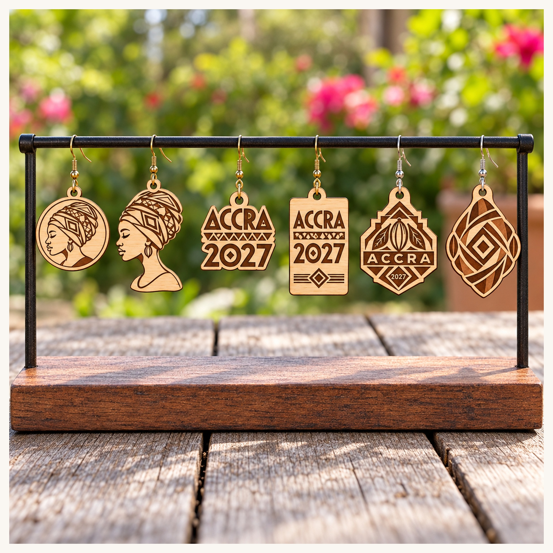 Accra 2027 International Convention Birch Earrings, Engraved City Design Jewelry