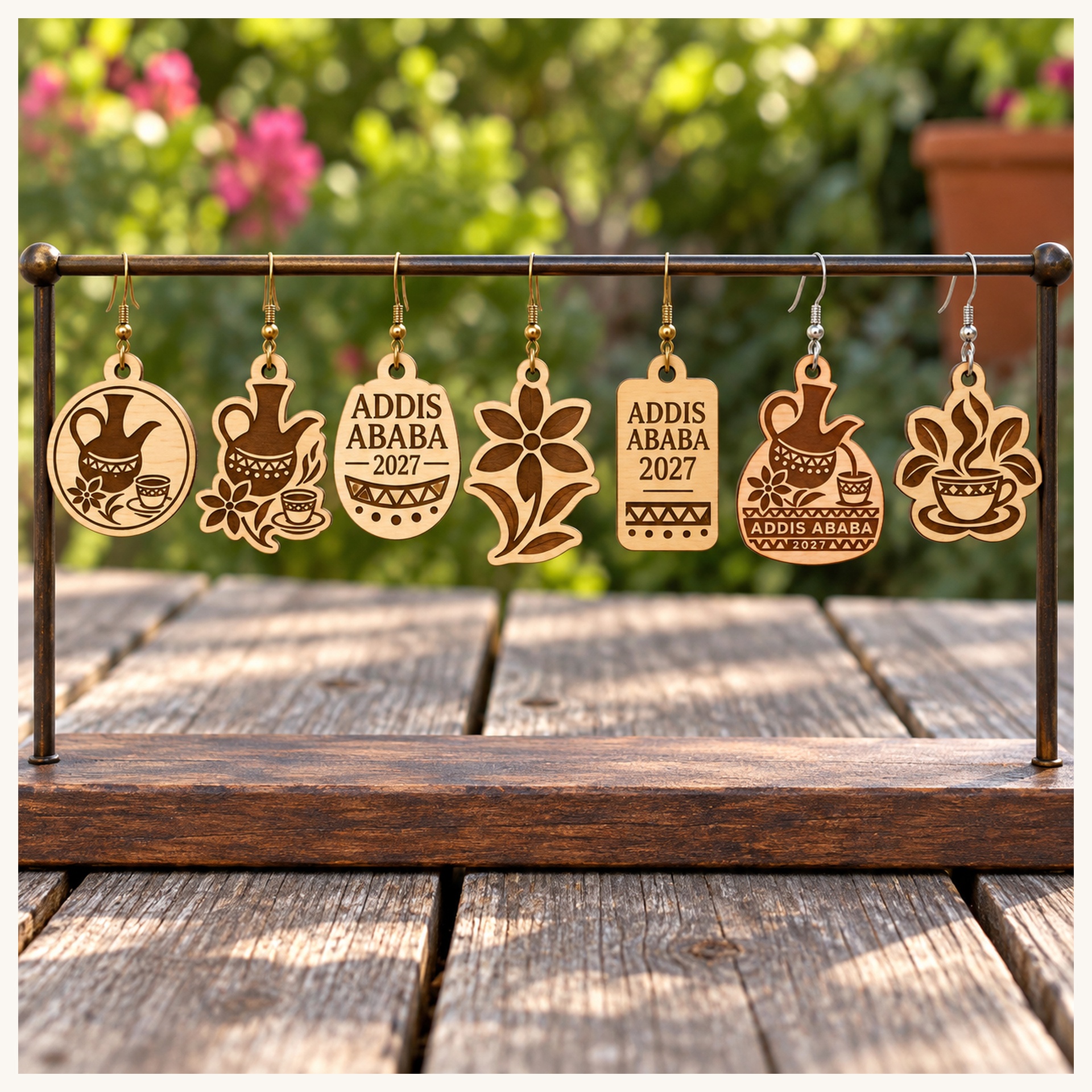 Addis Ababa 2027 International Convention Birch Earrings, Engraved City Design Jewelry