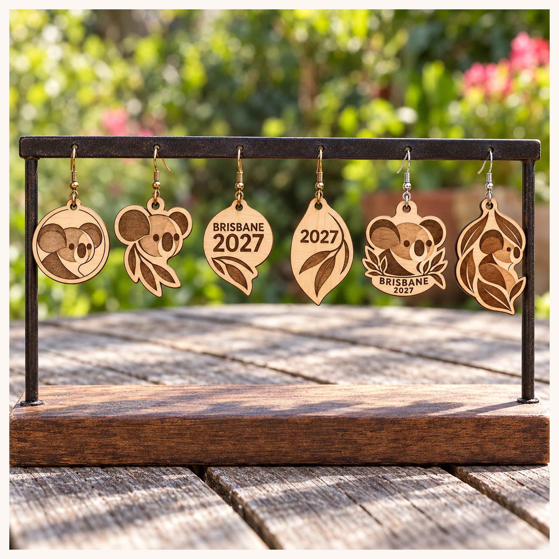 Brisbane 2027 International Convention Birch Earrings, Engraved City Design Jewelry