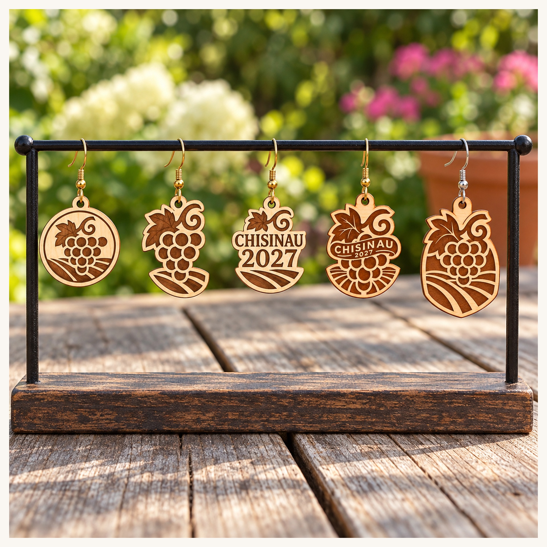 Chișinău 2027 International Convention Birch Earrings, Engraved City Design Jewelry