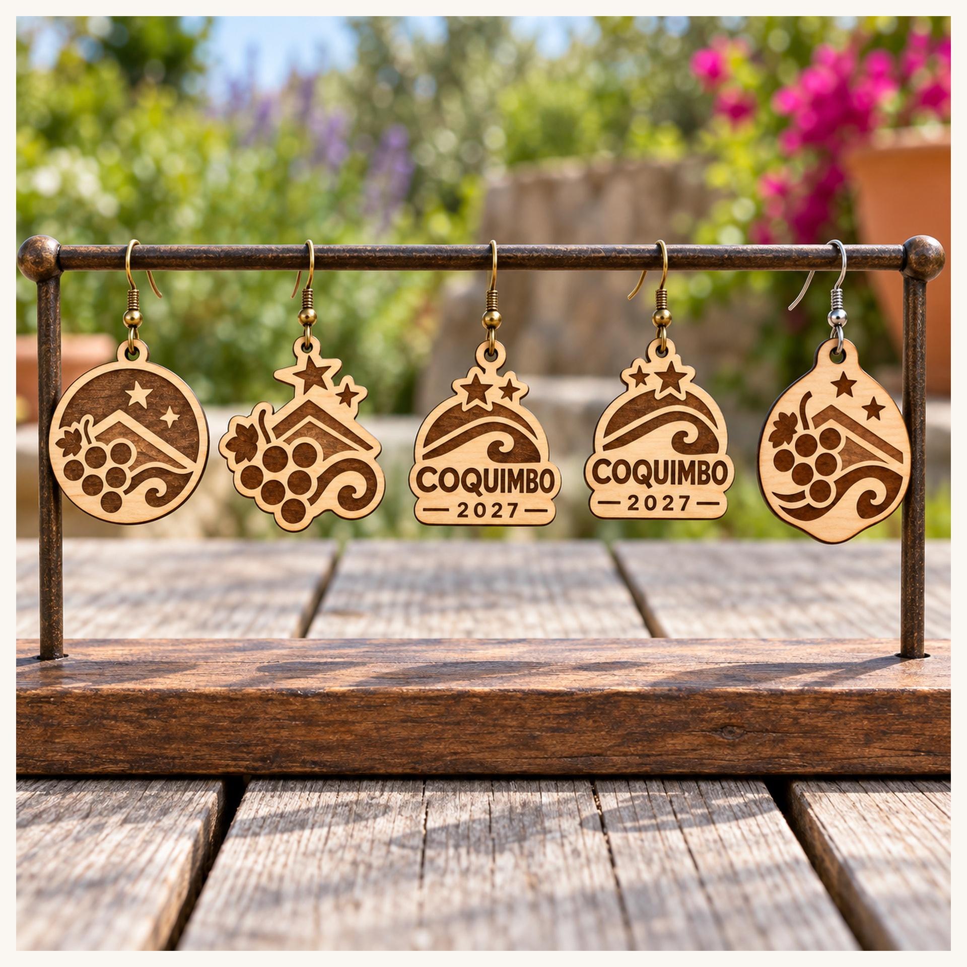 Coquimbo 2027 International Convention Birch Earrings, Engraved City Design Jewelry