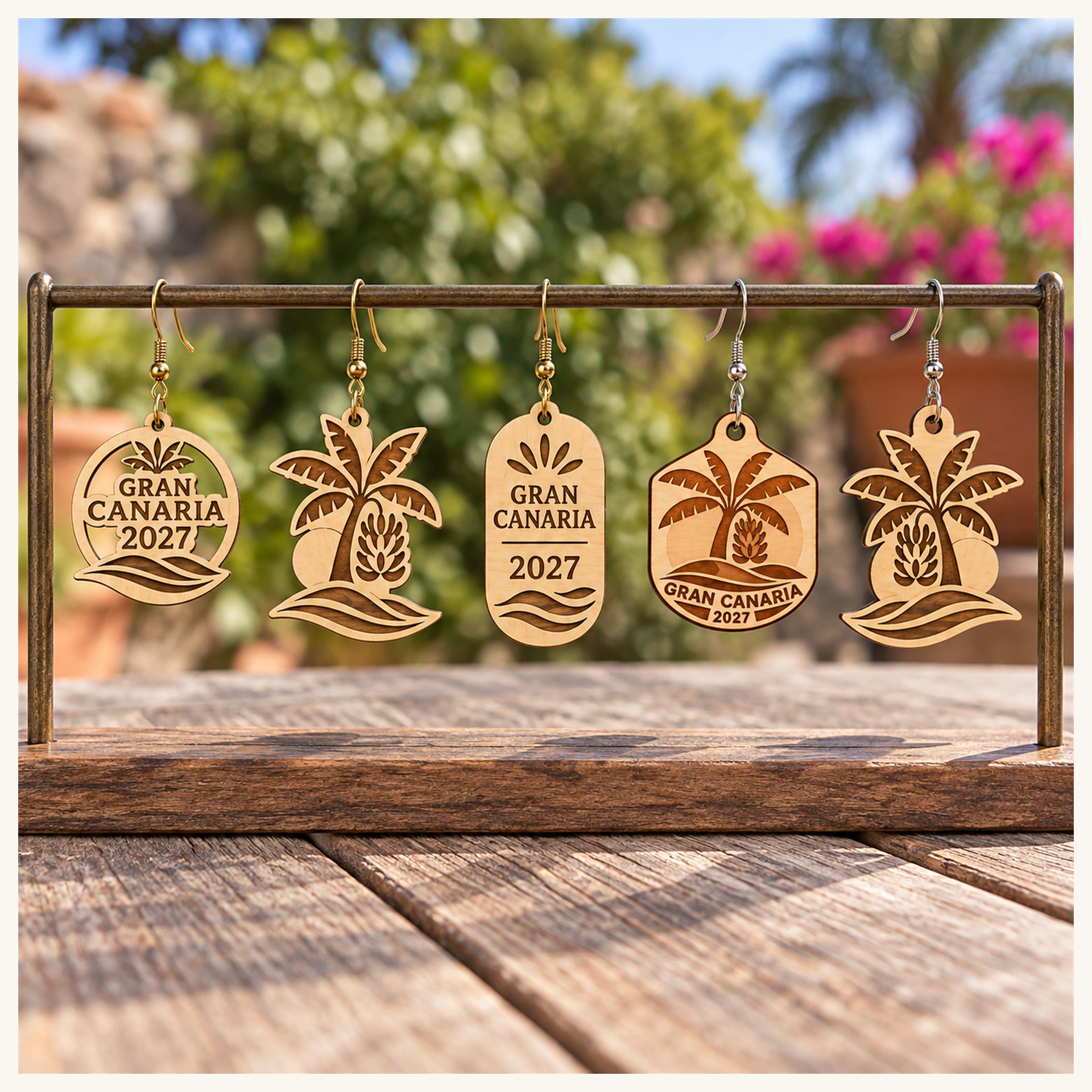 Gran Canaria 2027 International Convention Birch Earrings, Engraved City Design Jewelry