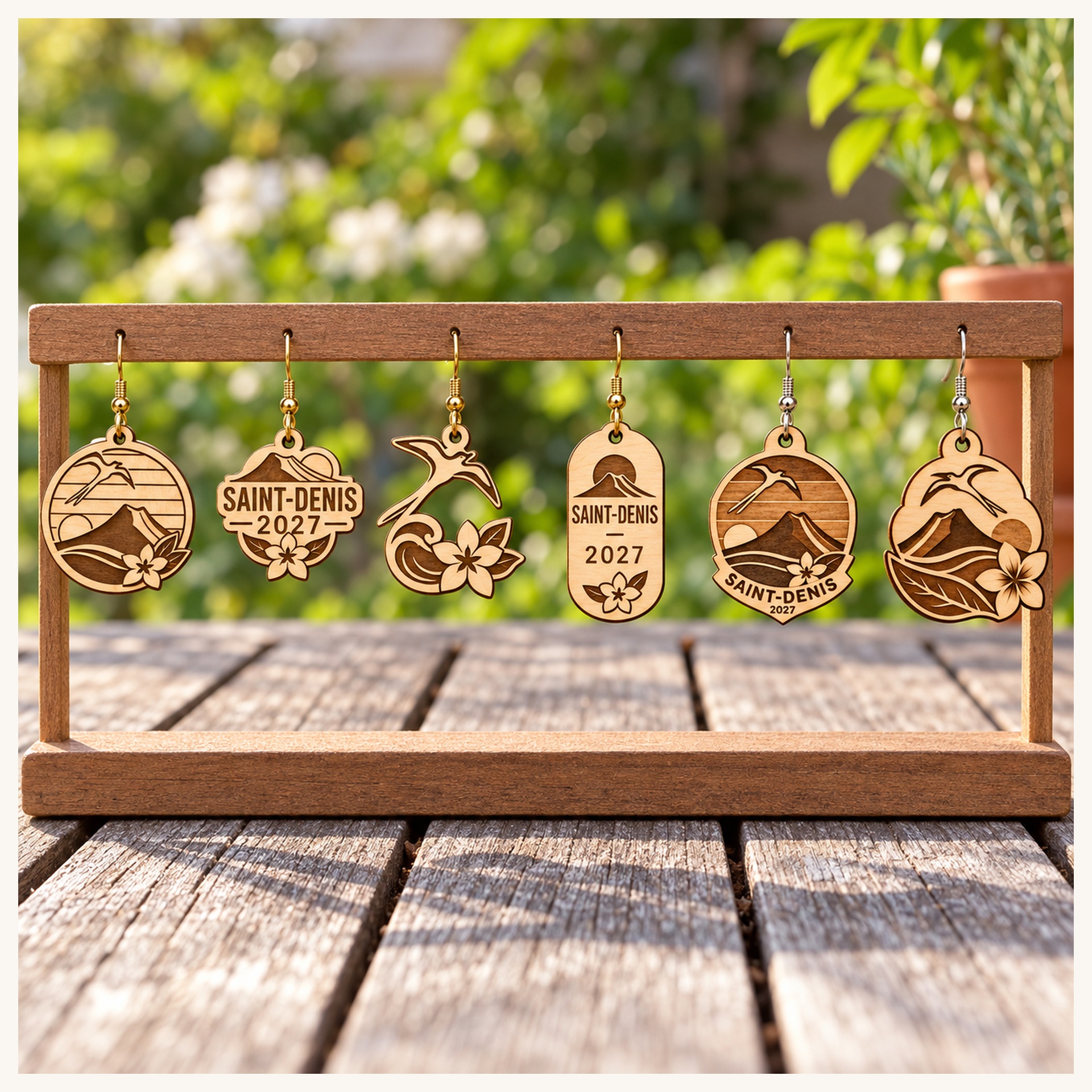 Saint-Denis 2027 International Convention Birch Earrings, Engraved City Design Jewelry