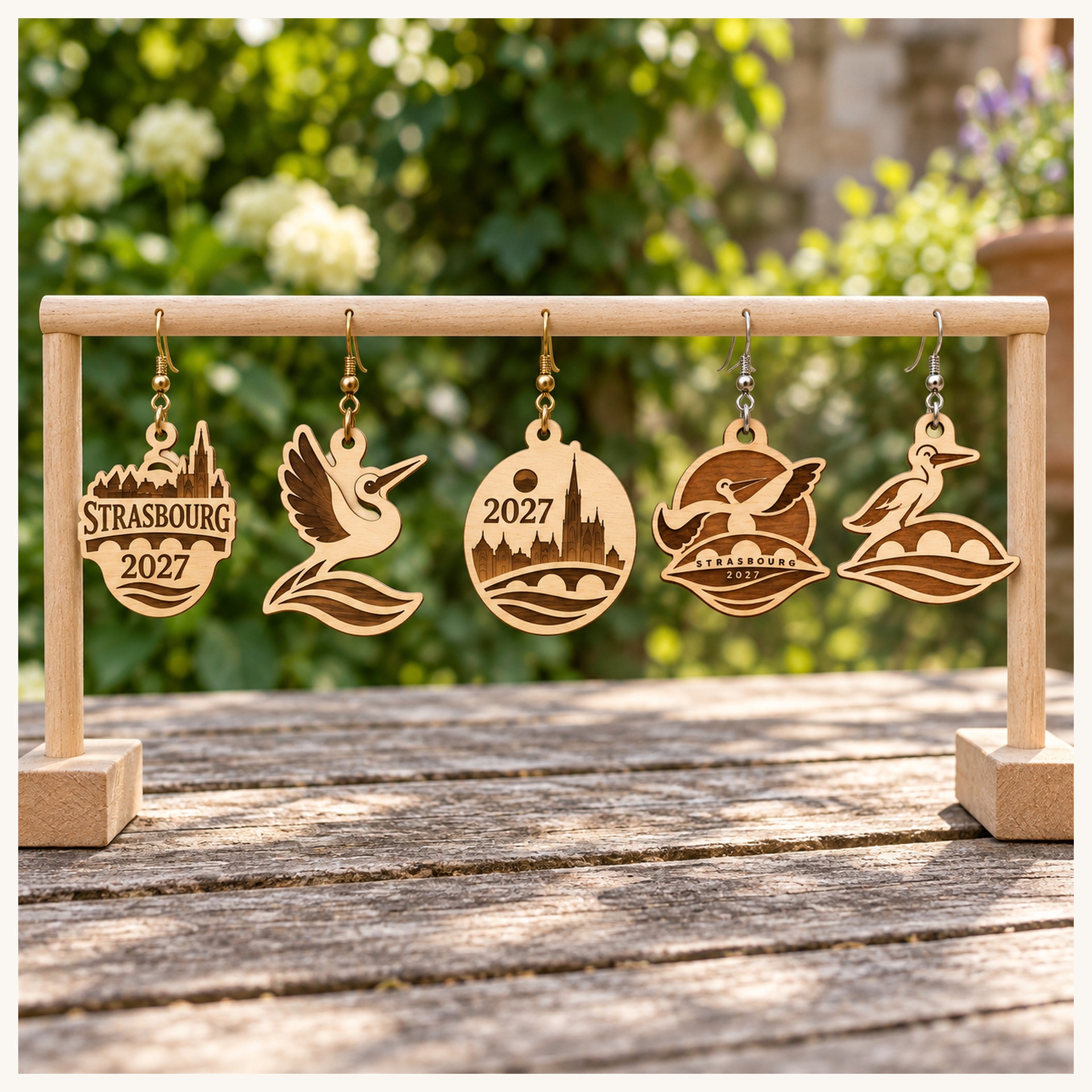 Strasbourg 2027 International Convention Birch Earrings, Engraved City Design Jewelry