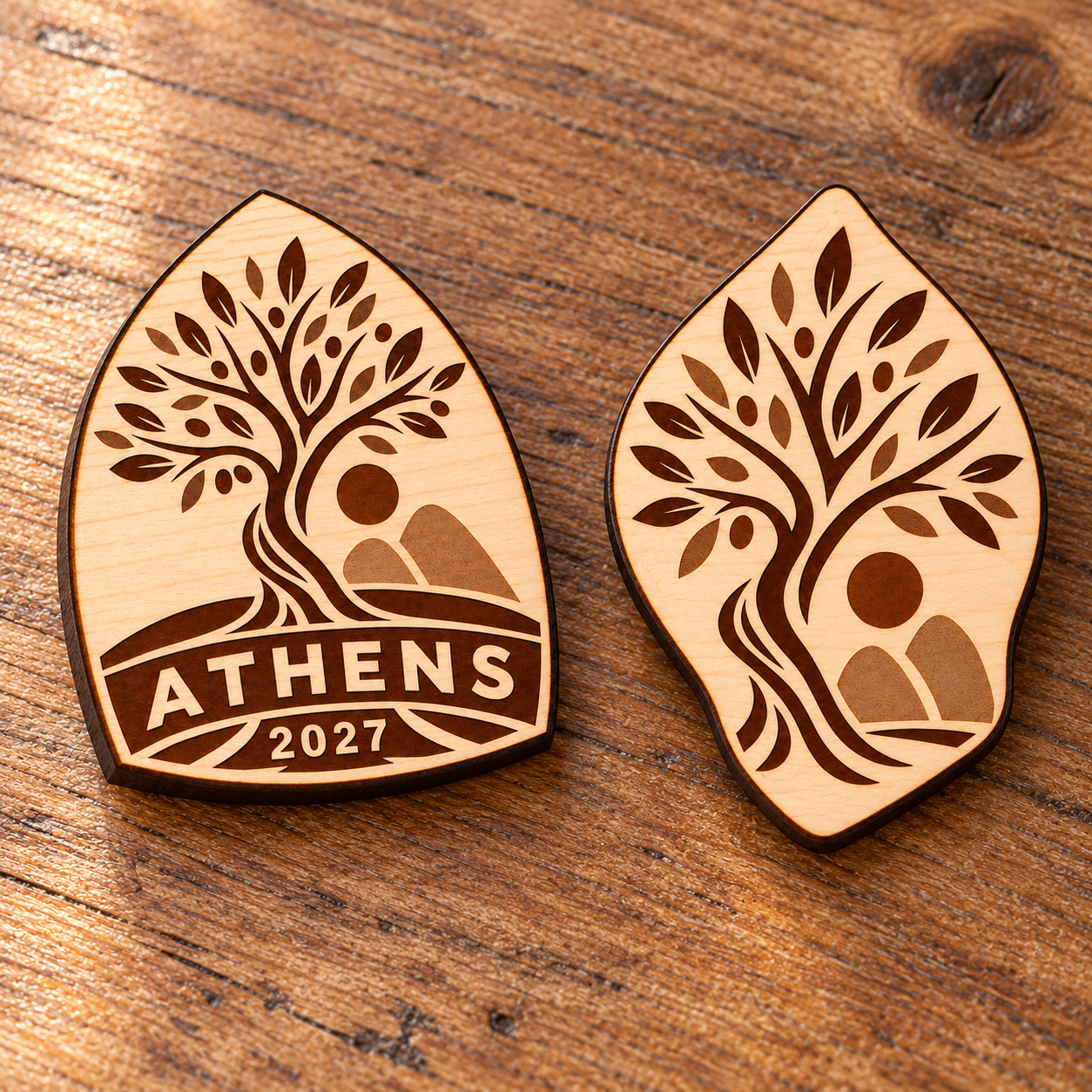 2027 International Convention Athens Engraved Birch Pin, Magnet or Keychain