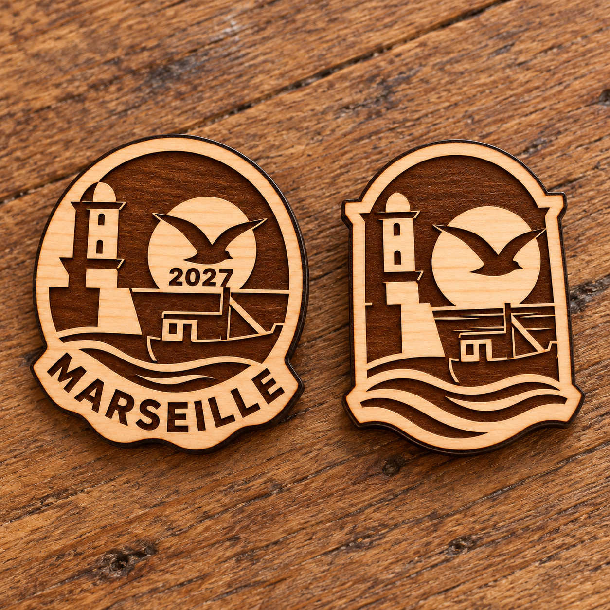 2027 International Convention Marseille Engraved Birch Pin, Magnet or Keychain