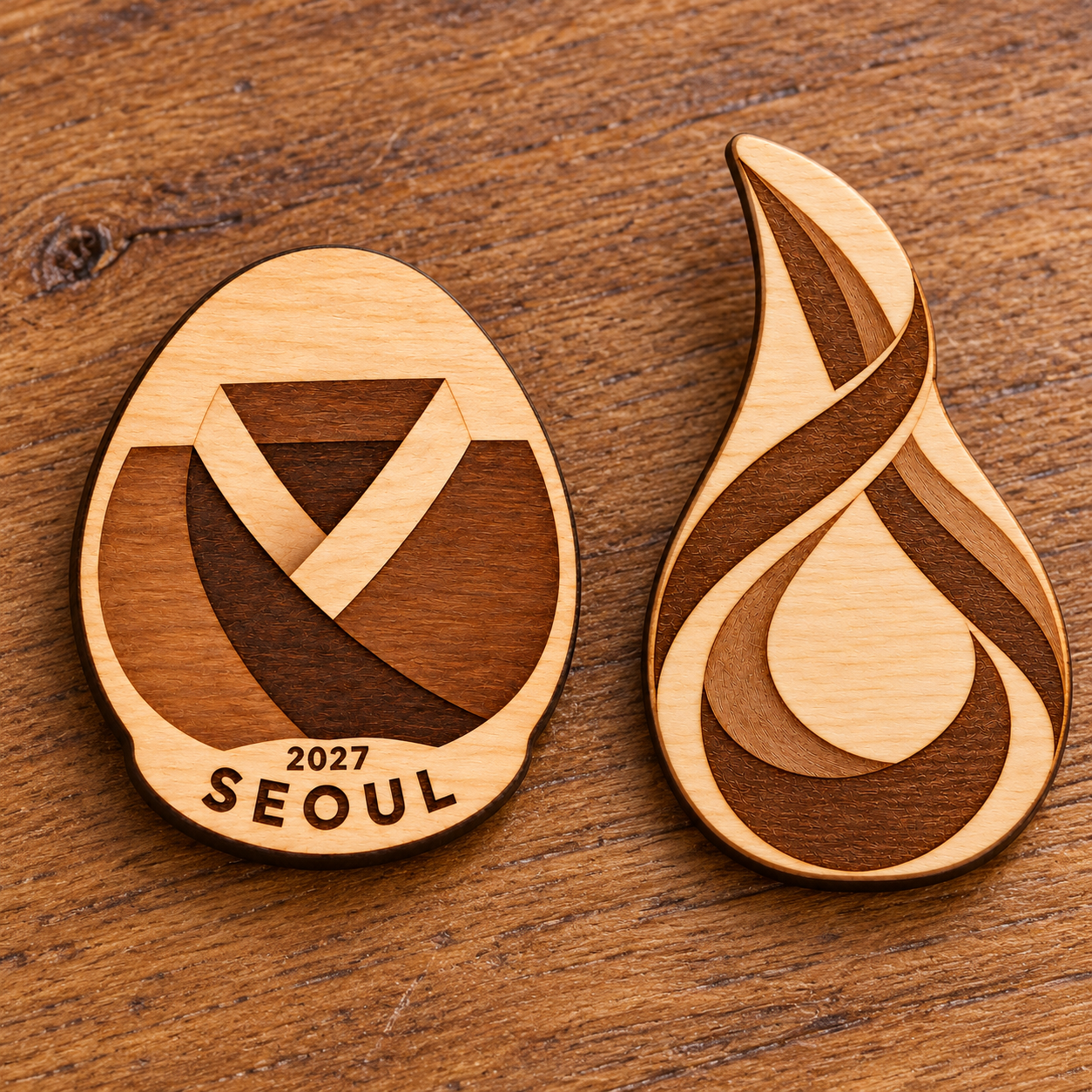 2027 International Convention Seoul Engraved Birch Pin, Magnet or Keychain